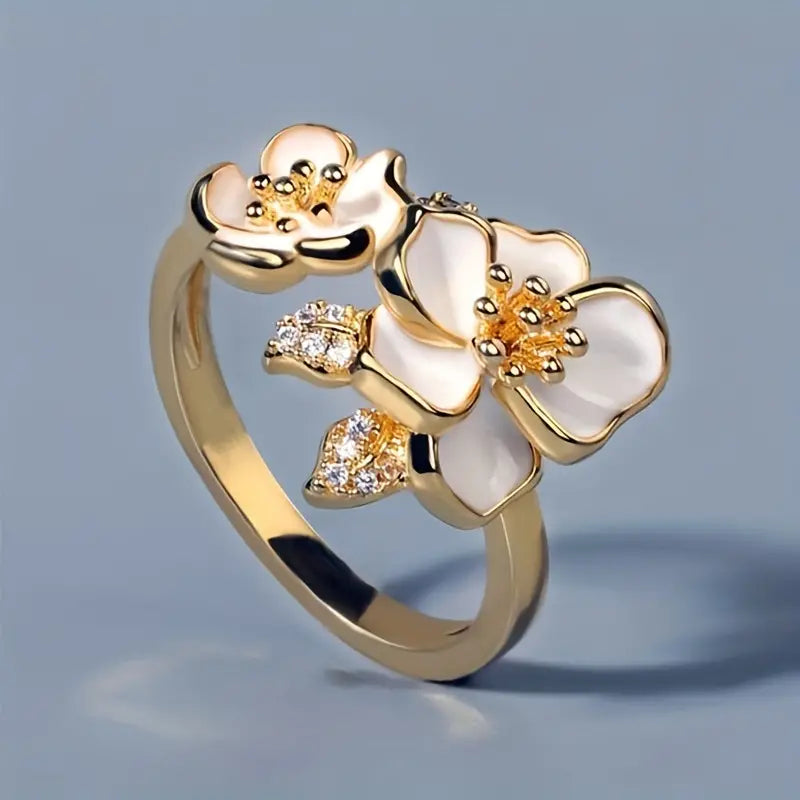 Minimalist White Enamel Flower Gold Ring