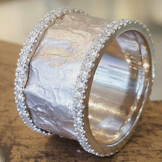 Modern Silvered Zirconia Ring