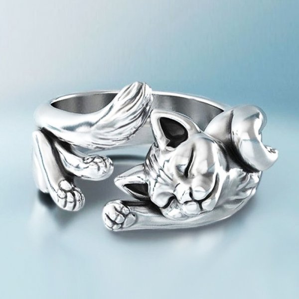 Silver Sleek Cat Ring