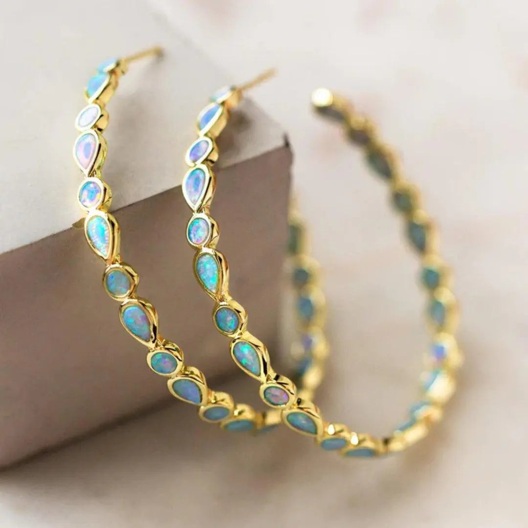 Minimalist Blue Opal Gold Earrings