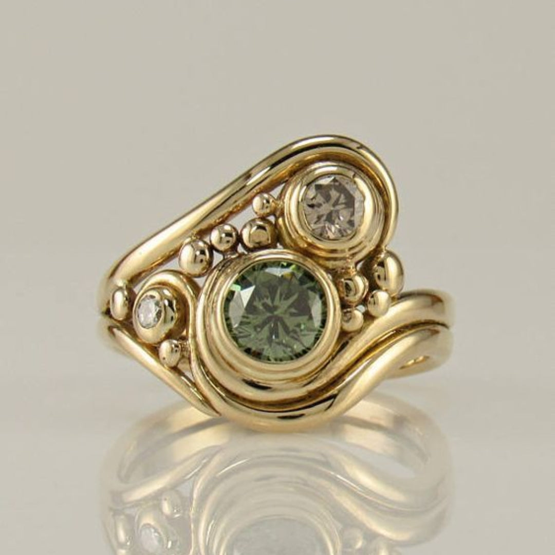 Classic Golden Green Zirconia Ring