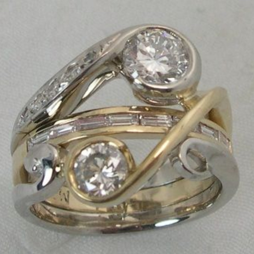 Modern Inlaid Zirconia Gold & Silver Ring