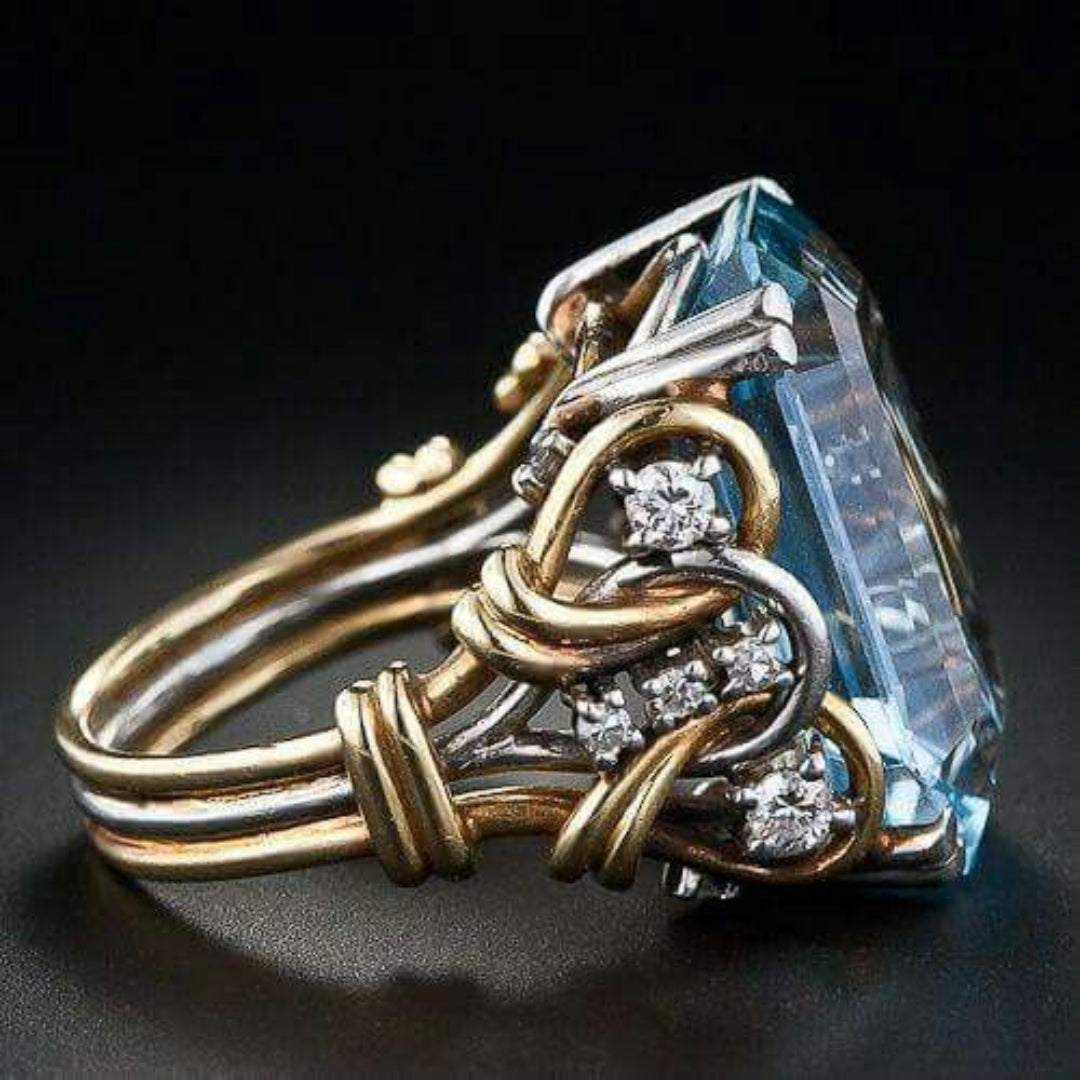 Trendy Blue Zirconia Layered Gold Ring