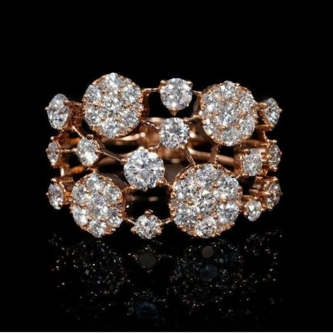 Classic Inlaid Bright Stones Rose Gold Ring