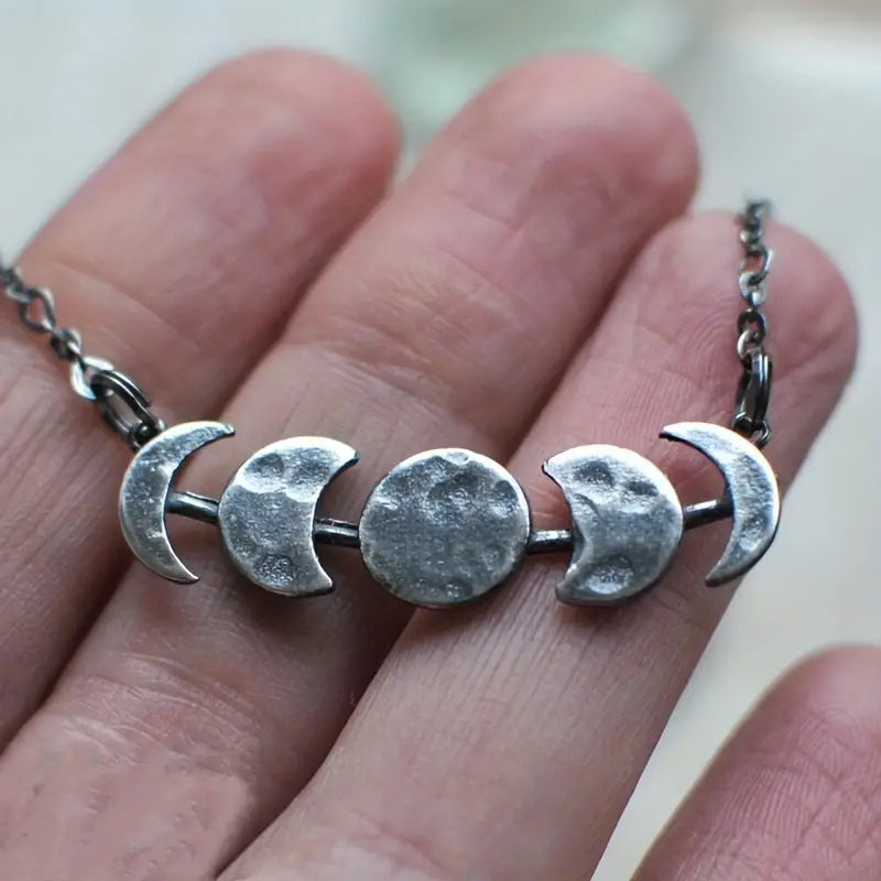 Modern Silver Moon Cicle Necklace