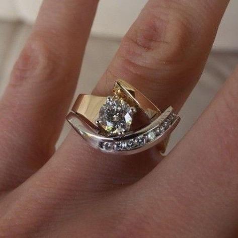 Sleek Irregular Gold & Silver Zirconia Ring