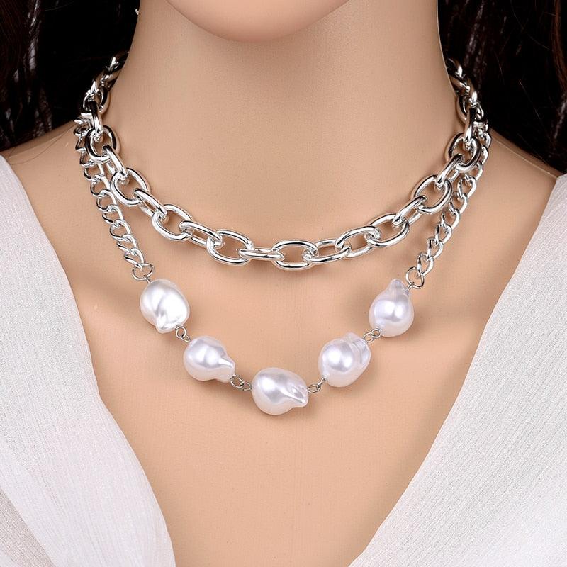 Elegant Chained Silver Pearl Necklace