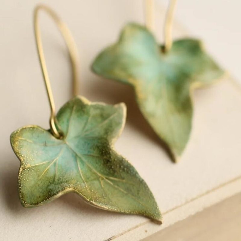 Sleek Green Leaf Earrings