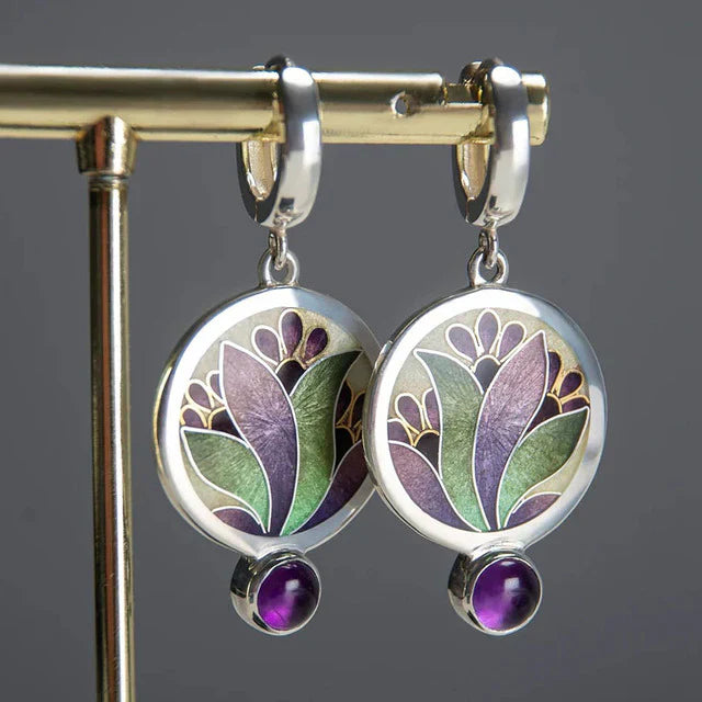 Modern Boho Earrings with Purple Crystals
