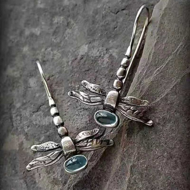 Elegant Dragonfly Silver Earrings