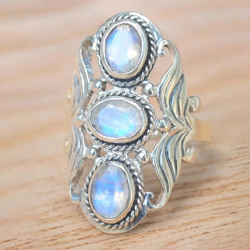 Minimalist Triple Moonstone Ring