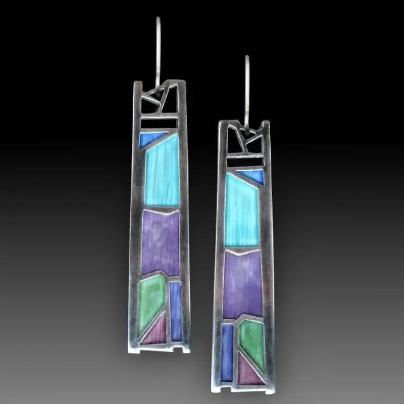 Timeless Blue Enamel Rectangular Earrings