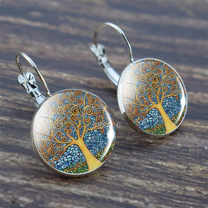 Modern Tree of Life Rounded Earrings