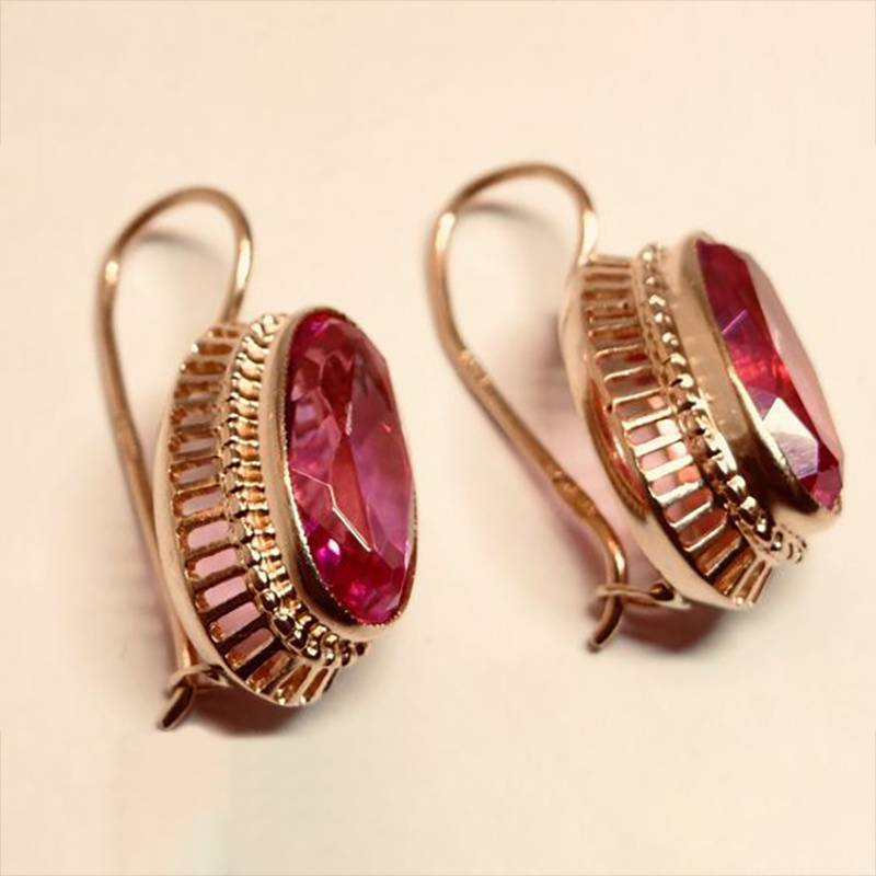 Minimalist Red Crystal Rose Gold Earrings