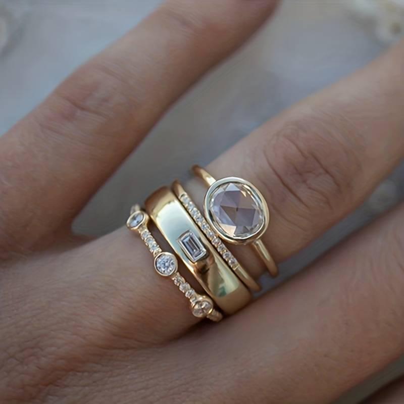Stylish Gold & Zirconia Ring Set