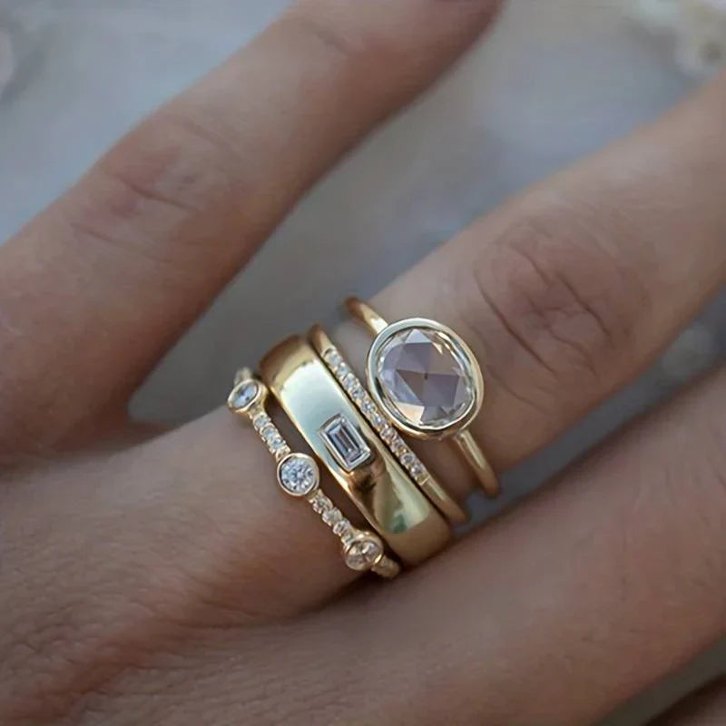 Stylish Gold & Zirconia Ring Set