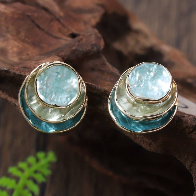 Modern Handpainted Multi Layered Rounded Earrings