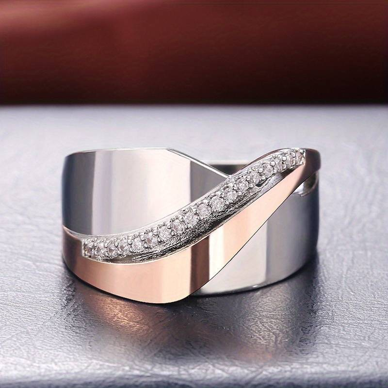 Modern Rose Gold & Silver Zirconia Ring