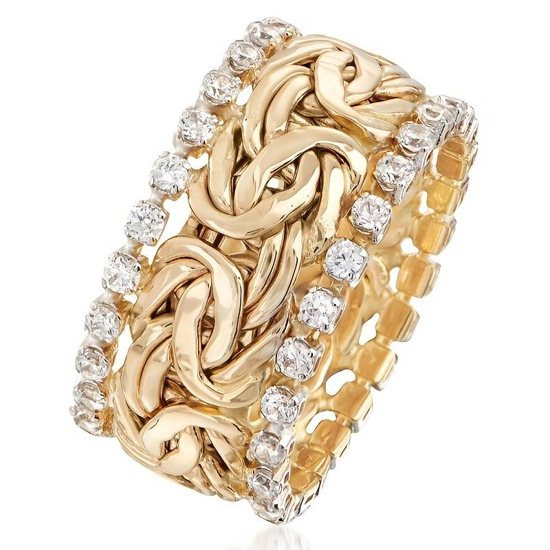 Sleek Gold Braided Zirconia Ring