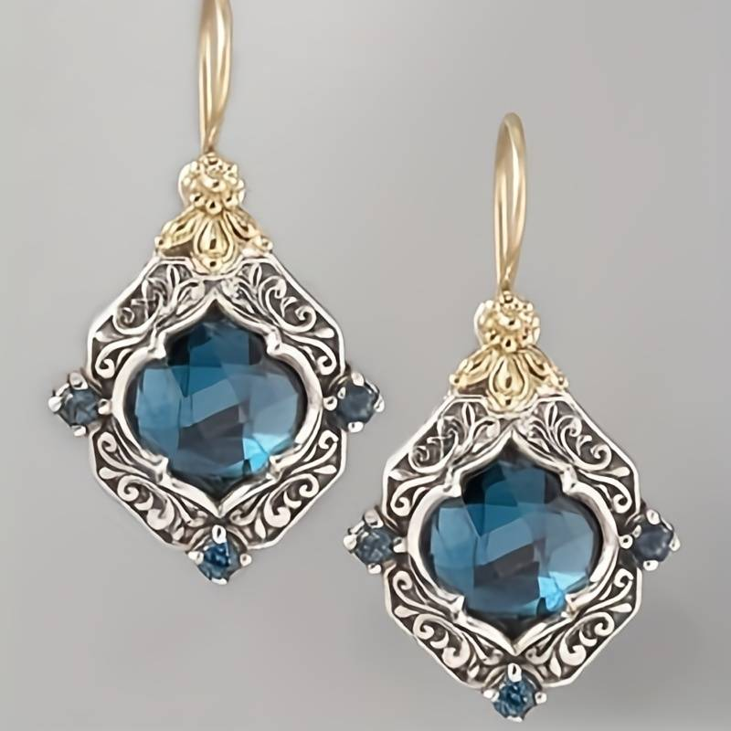 Classic Blue Crystal Gold & Silver Earrings