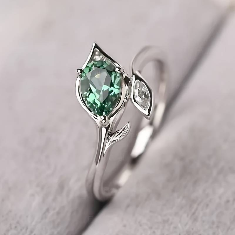 Timeless Green Crystal Leaf Ring