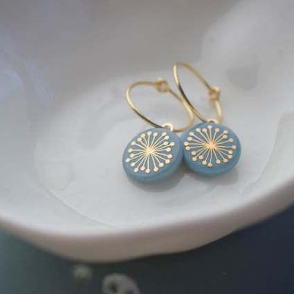 Sleek Blue Rounded Dandelion Earrings