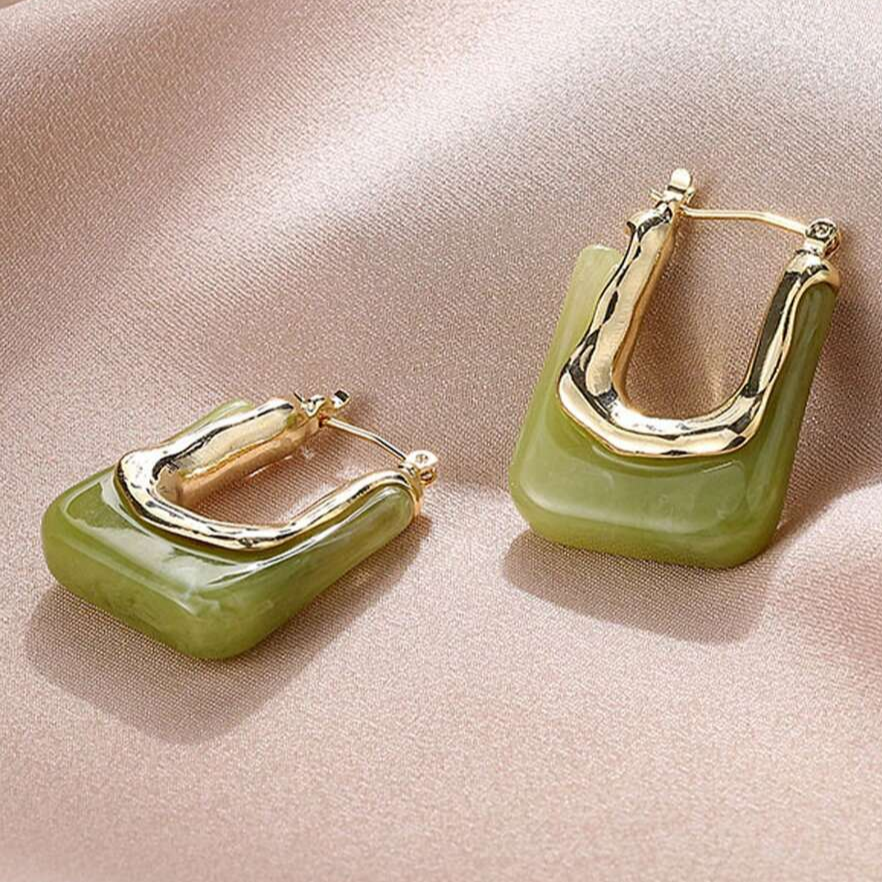 Trendy Green Enamel Gold Earrings