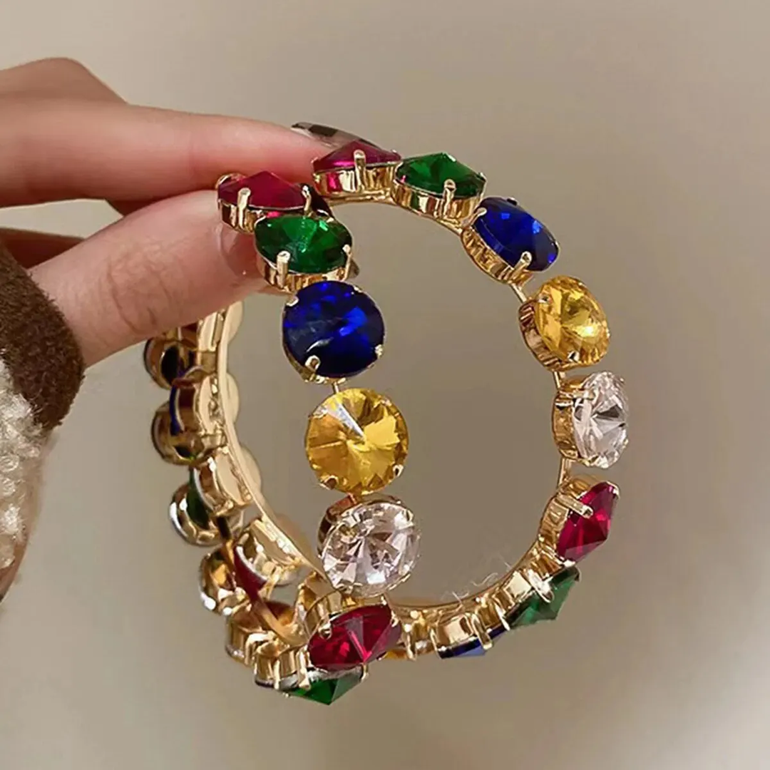 Trendy Colorful Crystals Hoop Earrings