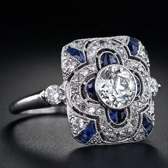 Trendy silver ring with blue zirconia