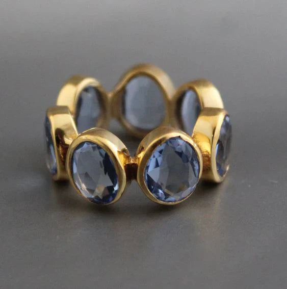 Trendy Blue Glass Gold Ring