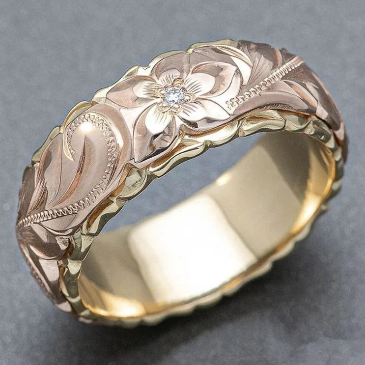 Sleek Rose Flower Gold Ring