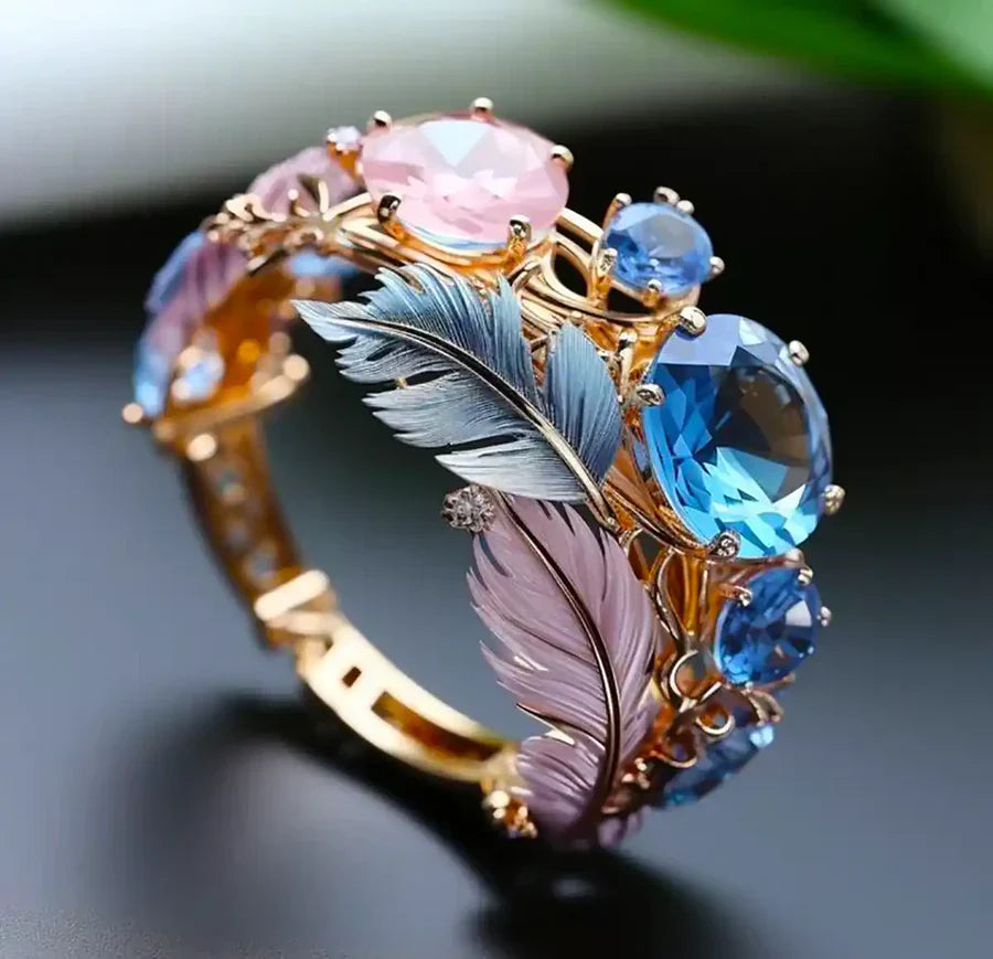 Trendy Exotic Feather Crystal Ring