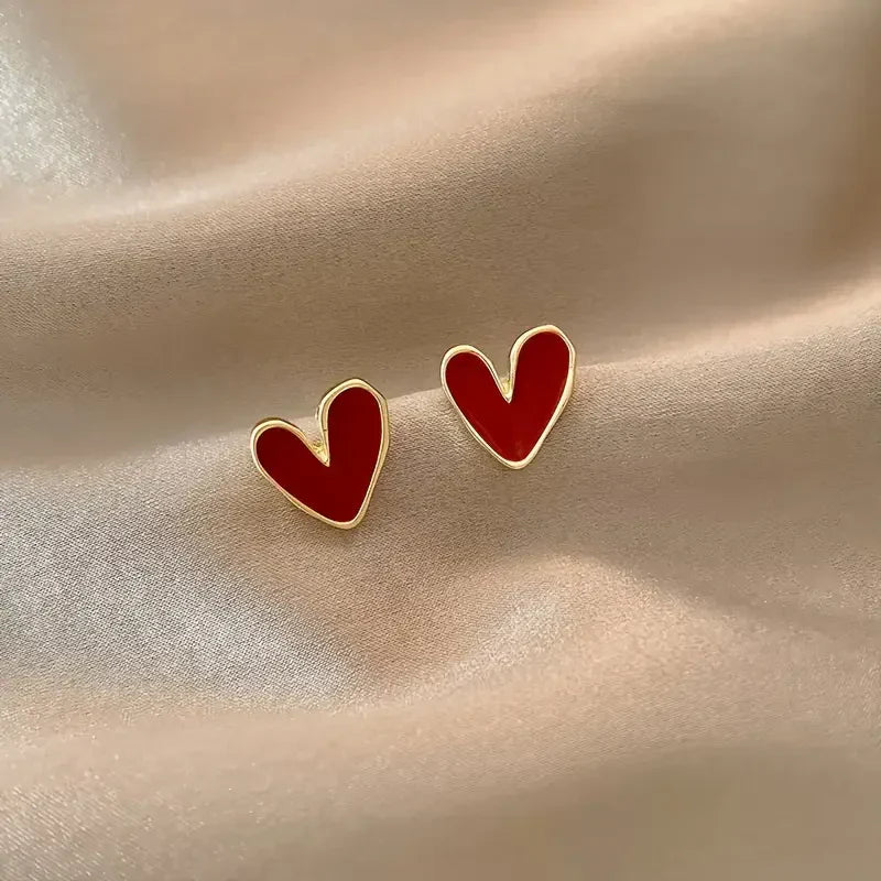 Stylish Red Heart Gold Earrings