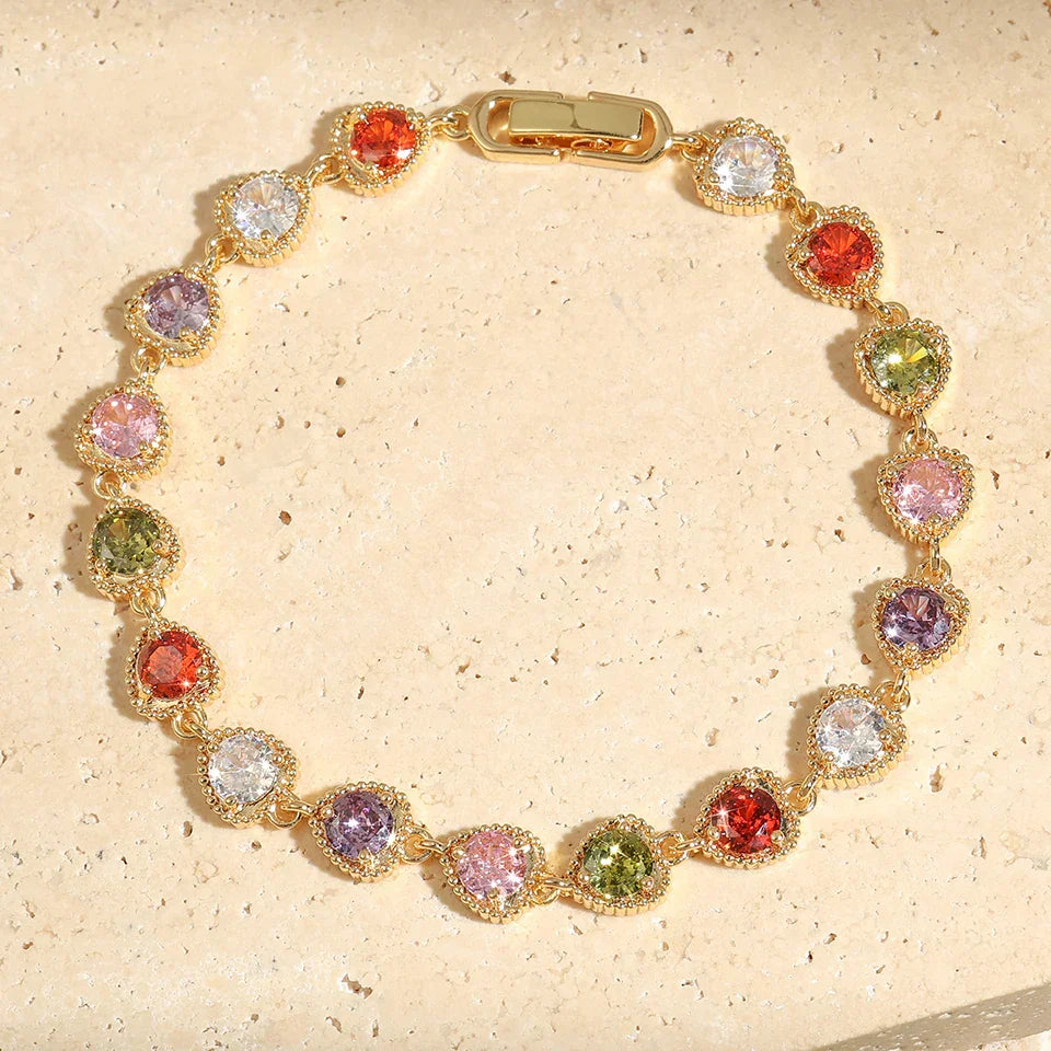 Stylish Gold Love Heart Rainbow Bracelet
