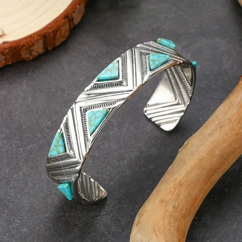Modern Bohemian Tribal Turquoise Bangle Bracelet