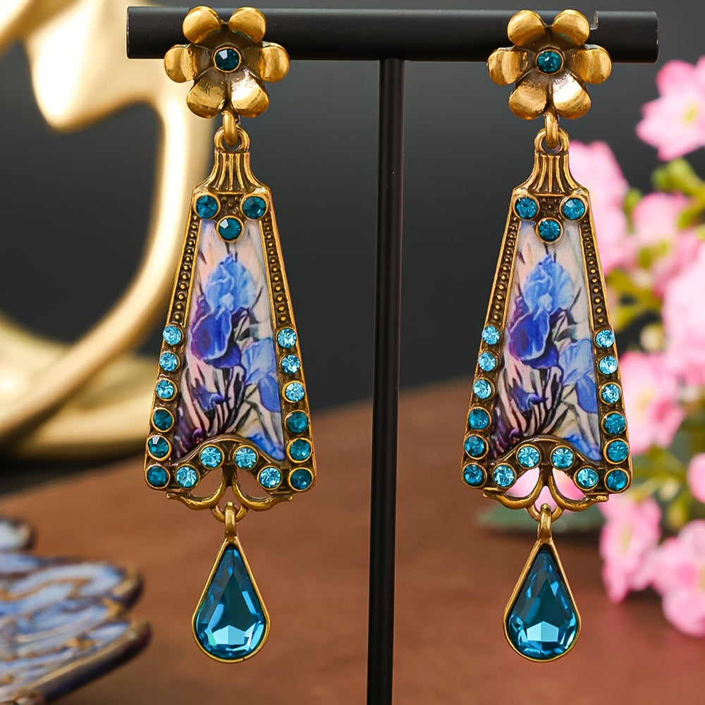 Classic Enamel Earrings with Blue Gemstones