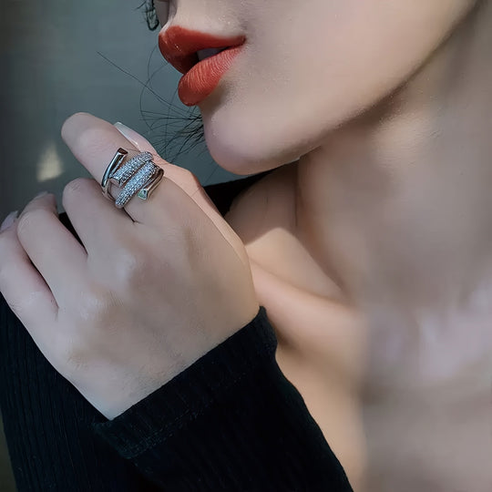 Unique Inlaid  Zirconia Open Ring