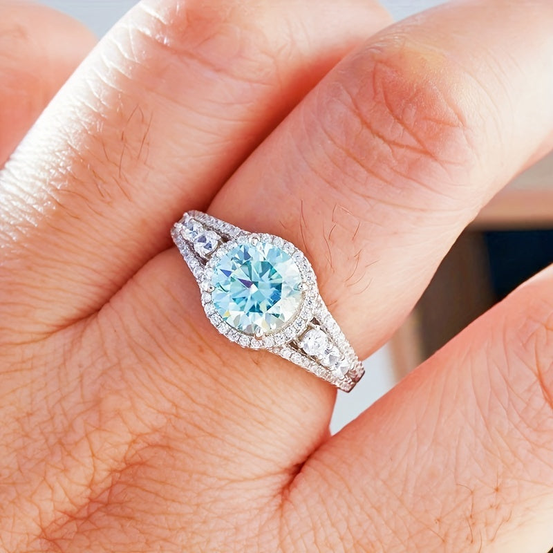 Elegant Blue Moissanite Ring