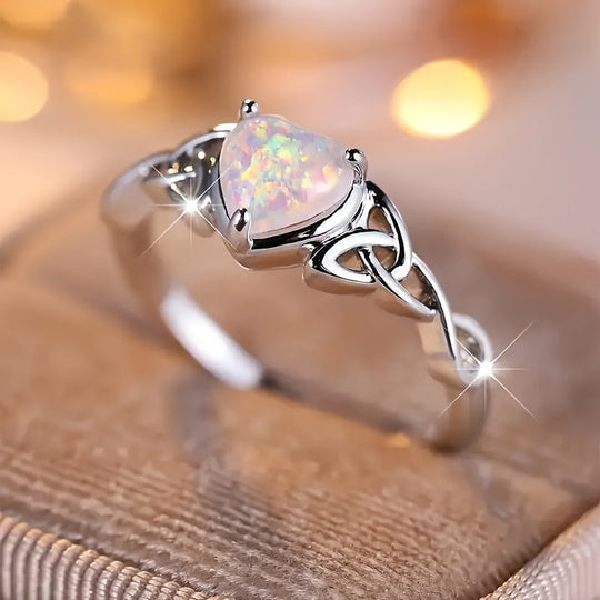 Stylish White Opal Heart Ring