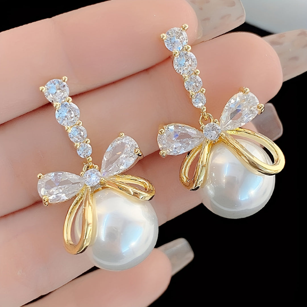 Elegant Imitation Pearl Bow Earrings
