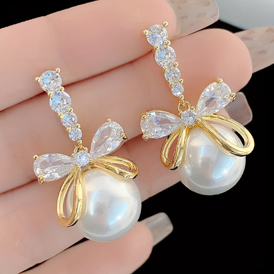 Elegant Imitation Pearl Bow Earrings