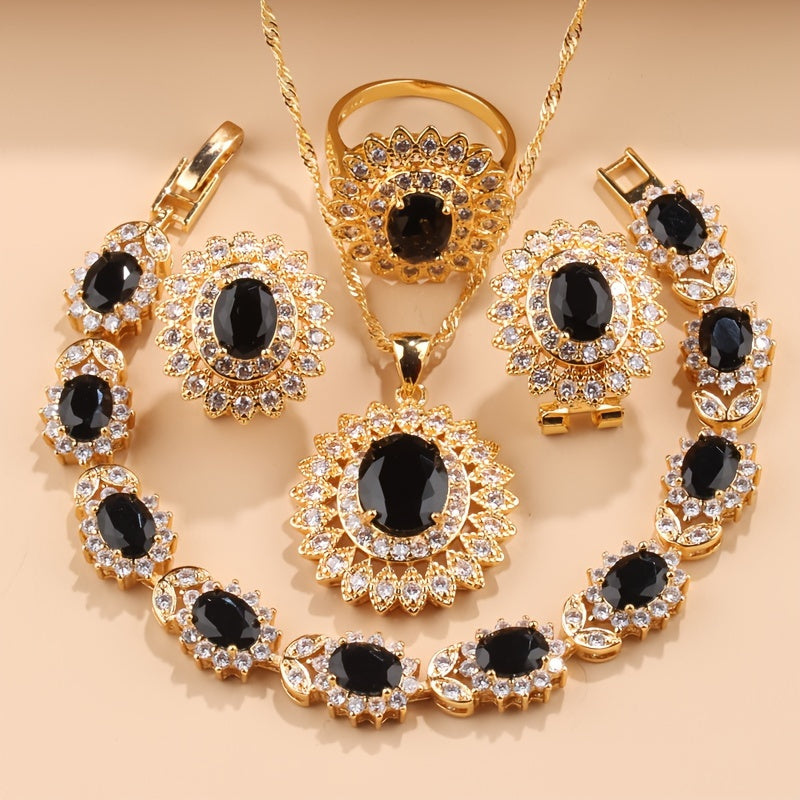 Sunflower Elegance 5pcs Wedding Jewelry Set