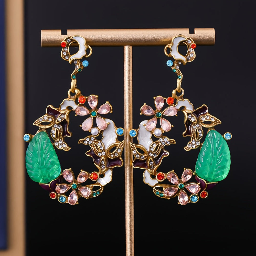 Elegant Stylish Floral Enamel Drop Earrings