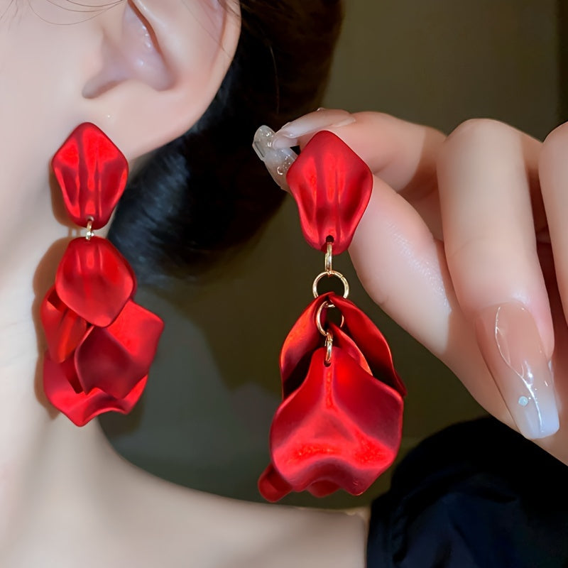 Elegant Silver Matte Petal Tassel Earrings