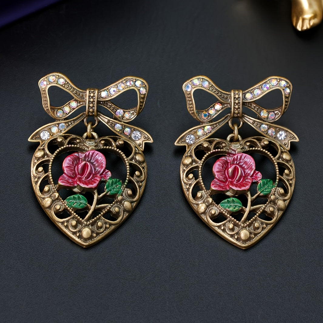 Timeless Heart & Rose Bowknot Earrings