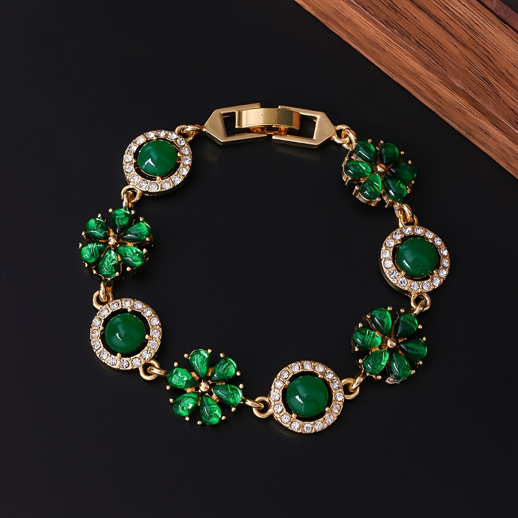 Trendy Floral Green Stone Bracelet