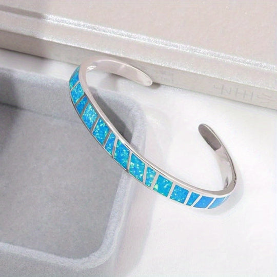 Geometric Opal Open Bangle Bracelet