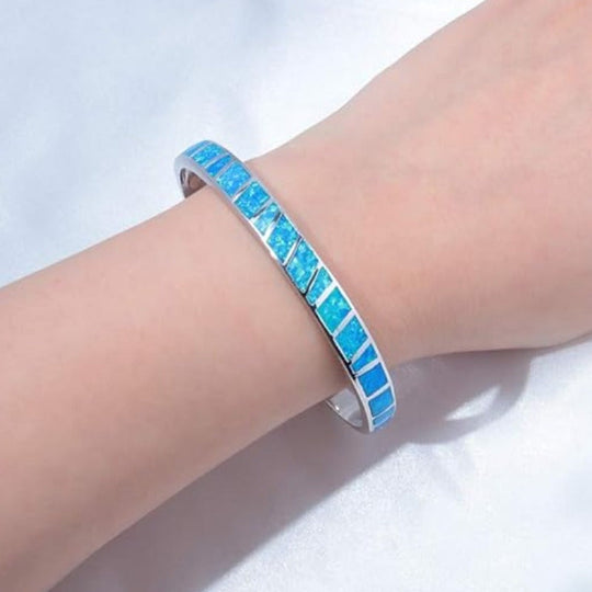 Geometric Opal Open Bangle Bracelet