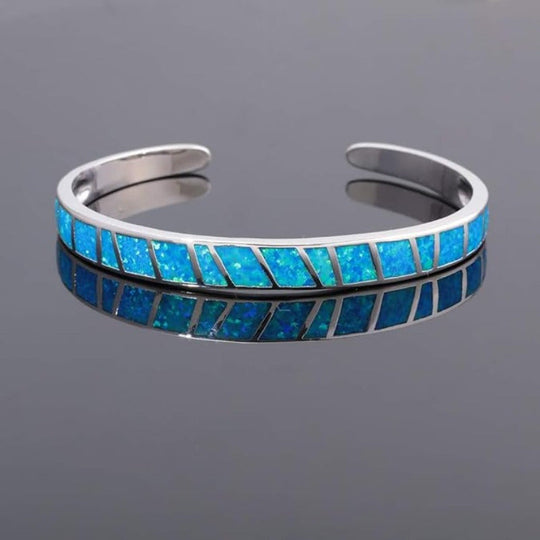 Geometric Opal Open Bangle Bracelet