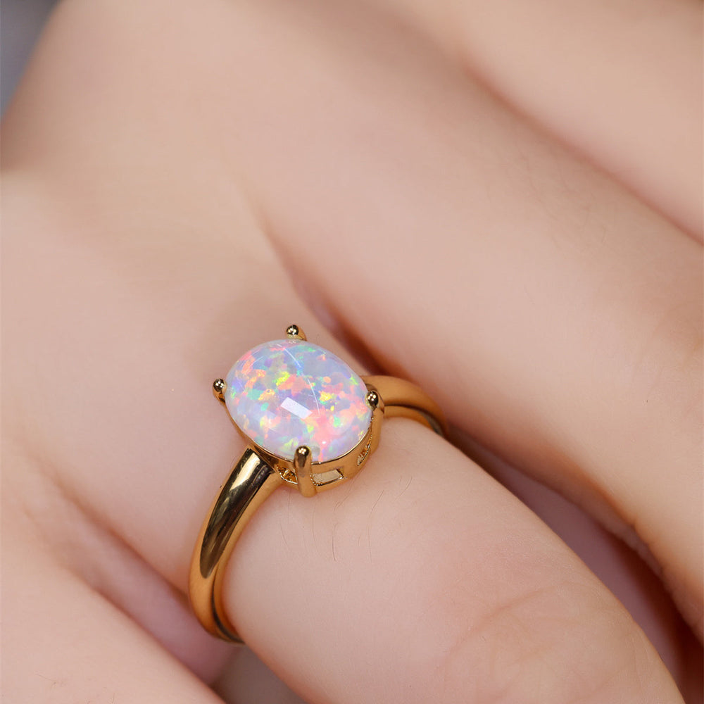 Stylish-Inspired Oval White Opal Ring